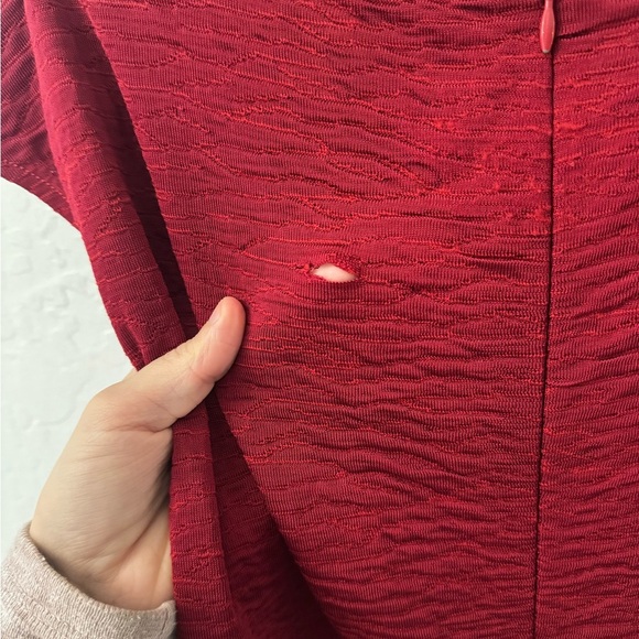 St. John Red Texture Stretch Cap Sleeve Knee Length Zip Up Dress Size 10 - Picture 9 of 10